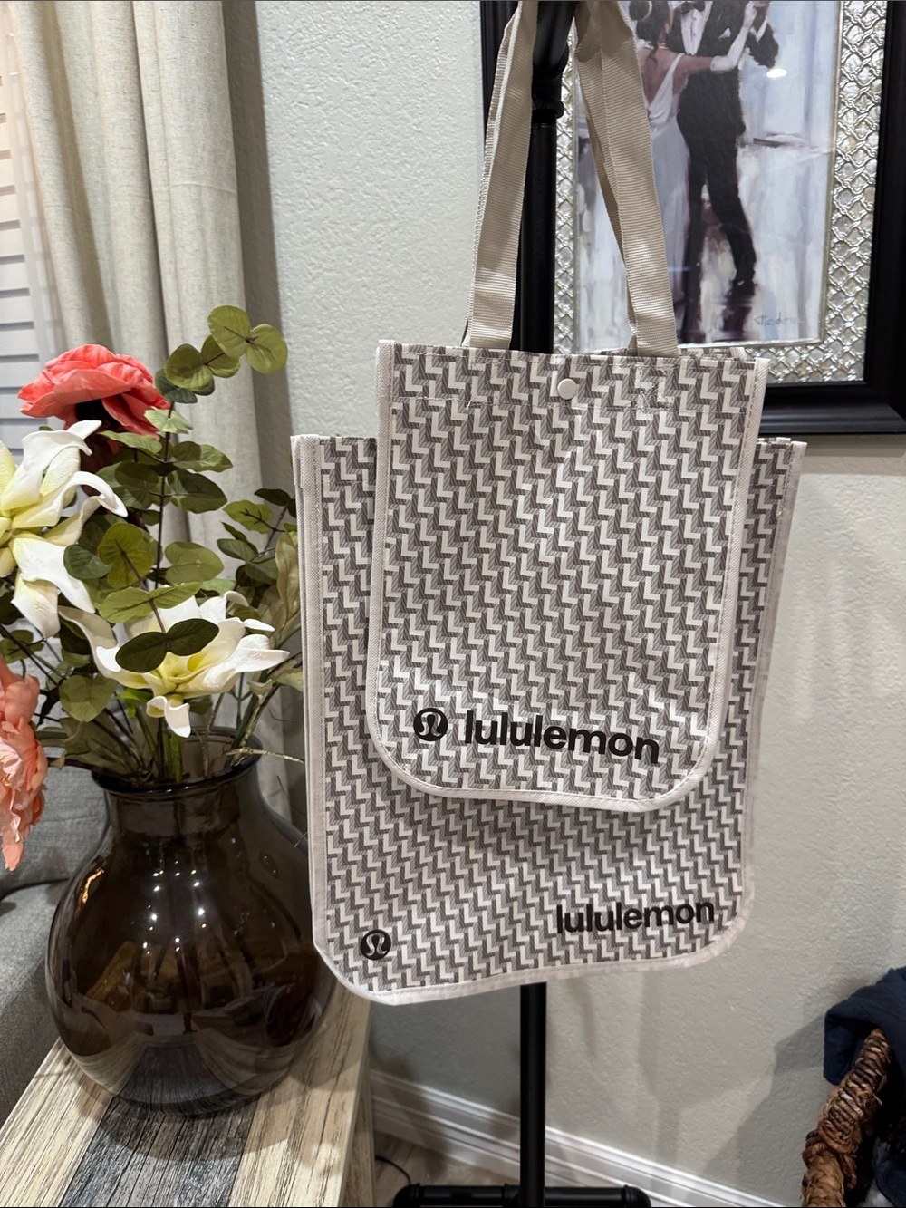 Lululemon Repeating Logo Tote - 2 Gray & Cream